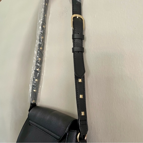 NWT Victoria’s Secret Black Gold Studded Crossbody Saddle Bag Purse - Picture 12 of 16
